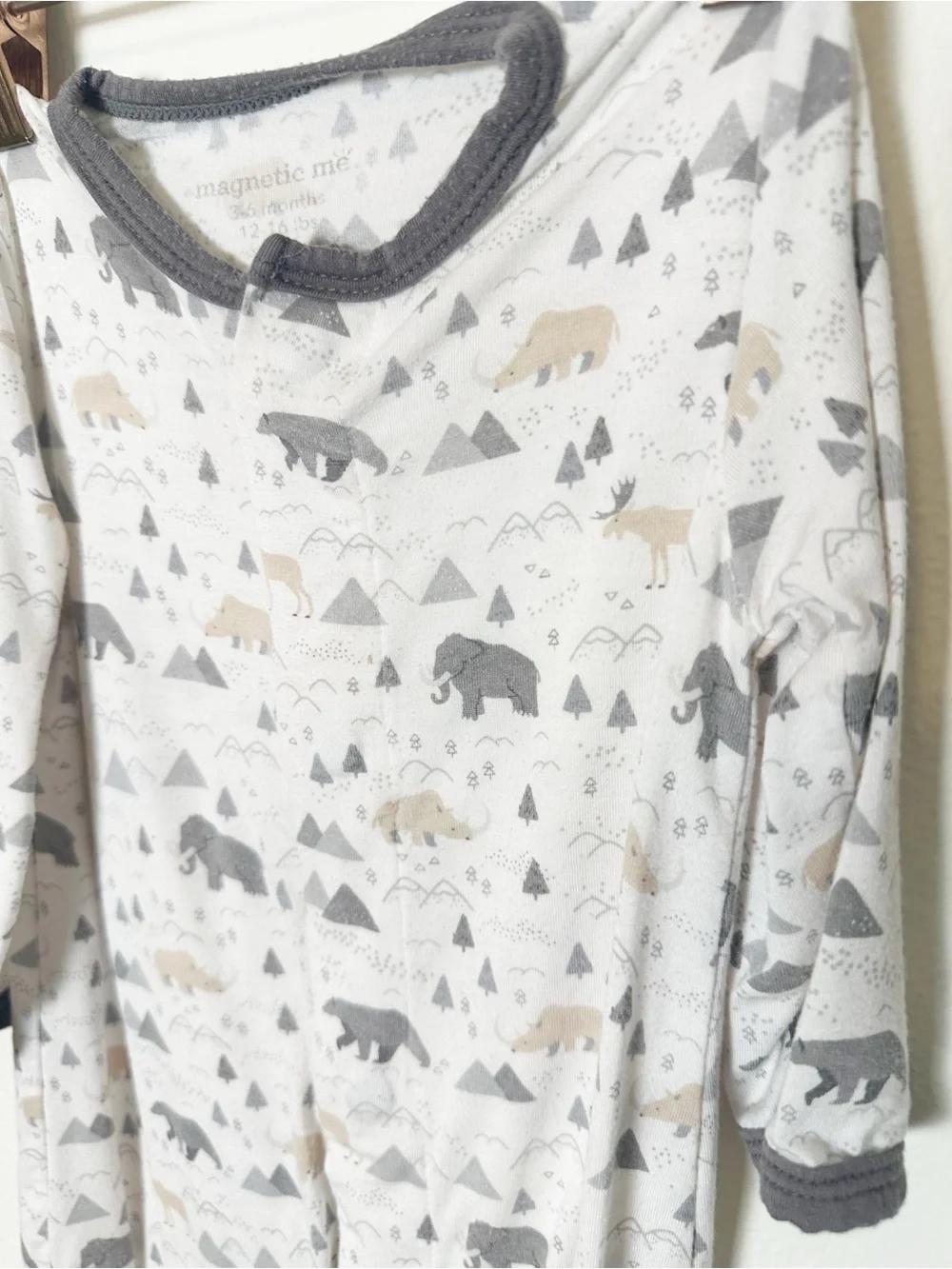 Magnetic Me Grey Animal Mountain Print Footie Onesie 3-6 Months